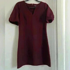 EXPRESS Sweetheart Neckline Notch Front Puff Short Sleeve Burgundy Dress